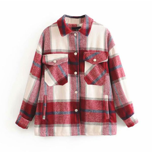 plaid overshirt wool blend jacket check lapel collar long sleeve coat women oversized pockets with flaps button jackets lj200825, Black;brown
plaid overshirt wool blend jacket check lapel collar long sleeve coat women oversized pockets with flaps button jackets lj200825, Black;brown