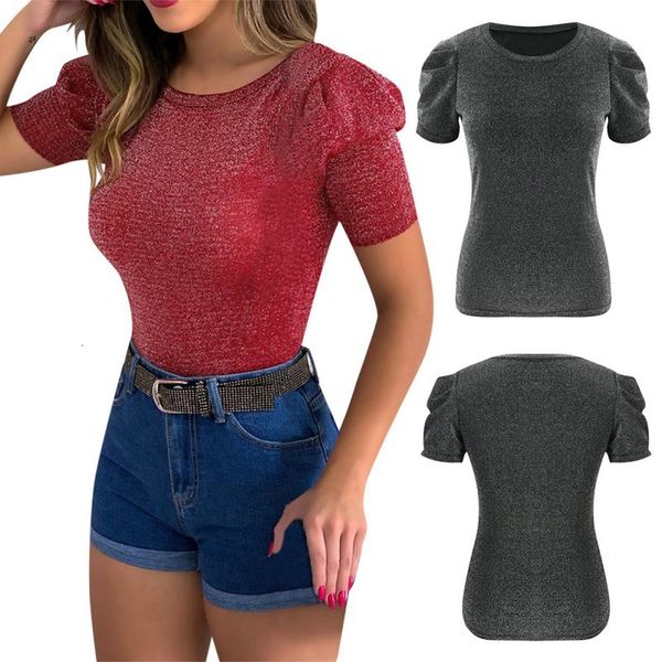 women's slim-fit short-sleeve t-shirt round neck slim knitted bubble sleeve summer basic tee shirt, White
women's slim-fit short-sleeve t-shirt round neck slim knitted bubble sleeve summer basic tee shirt, White