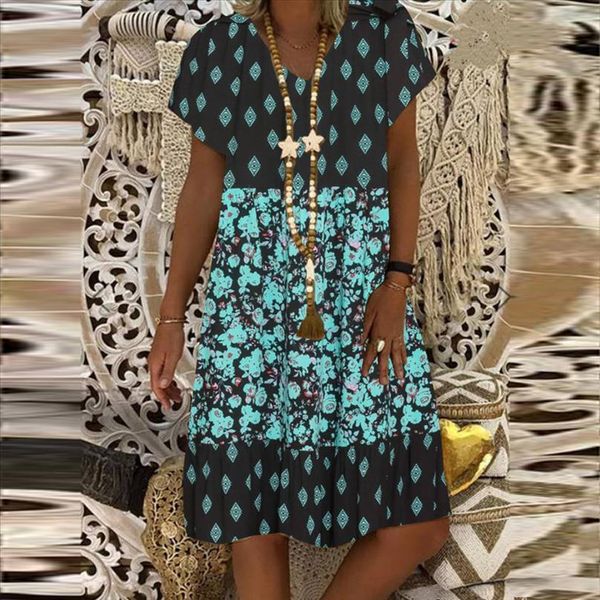 h30 floral print v neck short sleeve dress women vintage casual summer mini dress boho bohemian mini dresses party beachwear, Black;gray
h30 floral print v neck short sleeve dress women vintage casual summer mini dress boho bohemian mini dresses party beachwear, Black;gray
