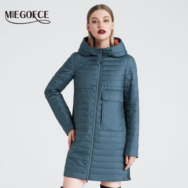 miegofce spring and autumn women's hooded jacket women's fashionable windproof coat with large pockets long cotton parka 201014, Black 
miegofce spring and autumn women's hooded jacket women's fashionable windproof coat with large pockets long cotton parka 201014, Black