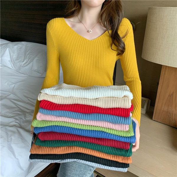 of new fund of 2020 autumn winters in a v-neck sweater tight thin sweater female basic render unlined upper garment, White
of new fund of 2020 autumn winters in a v-neck sweater tight thin sweater female basic render unlined upper garment, White