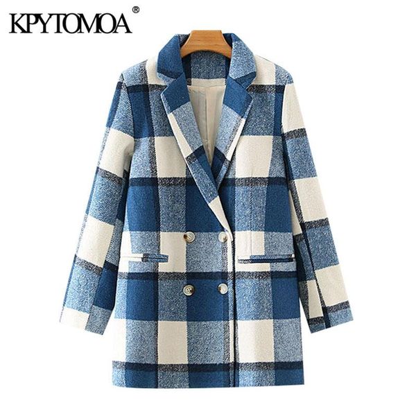 kpytomoa women 2021 fashion double breasted plaid woolen blazers coat vintage long sleeve pockets female outerwear chic, White;black
kpytomoa women 2021 fashion double breasted plaid woolen blazers coat vintage long sleeve pockets female outerwear chic, White;black
