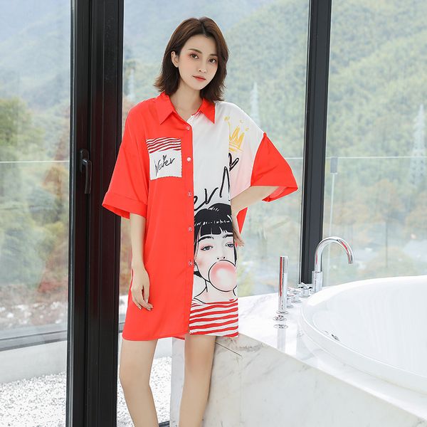 Oversize Silky Sleep Shirt Women Nightdress Nightwear Casual Print Sleepwear Nightgown Sexy Intimate Lingerie Home Clothes, Red white
Oversize Silky Sleep Shirt Women Nightdress Nightwear Casual Print Sleepwear Nightgown Sexy Intimate Lingerie Home Clothes, Red white