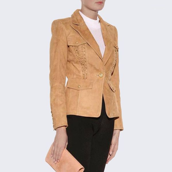 women's suits & blazers 2021 autumn winter runway designer blazer women long sleeve cross metal lion buttons lacing suede jacket coat e, White;black
women's suits & blazers 2021 autumn winter runway designer blazer women long sleeve cross metal lion buttons lacing suede jacket coat e, White;black