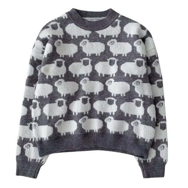 women's sweaters jacquard pullover sweater 2021 autumn korean cute sheep pattern long sleeve loose knitted pull femme, White;black
women's sweaters jacquard pullover sweater 2021 autumn korean cute sheep pattern long sleeve loose knitted pull femme, White;black