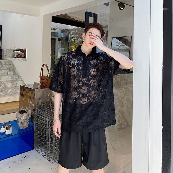 streetwear retro loose dress shirts stage clothing men lace casual short sleeve translucent thin pullover shirt male1, White;black
streetwear retro loose dress shirts stage clothing men lace casual short sleeve translucent thin pullover shirt male1, White;black