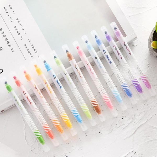 Creative Double Head Marker Pens Discolor Highlighter Office Gift Korean School Pens Supplies For Kids Stationery