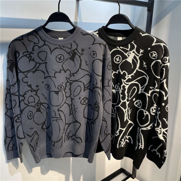autumn and winter cartoon animal bear jacquard loose fall shoulder pullover sweater men's clothing trend recreational sweater, White;black
autumn and winter cartoon animal bear jacquard loose fall shoulder pullover sweater men's clothing trend recreational sweater, White;black