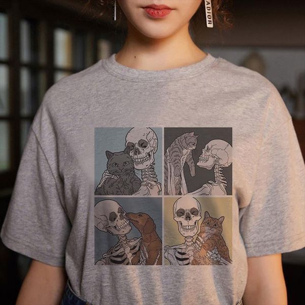 shortly horror skull and cute cat female tshirt cartoon tees kawaii t shirt women harajuku short sleeve fun ulzzang t shirt, White
shortly horror skull and cute cat female tshirt cartoon tees kawaii t shirt women harajuku short sleeve fun ulzzang t shirt, White