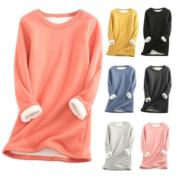 women winter long sleeve o-neck sweatshirt faux fleece lined thermal pullover tunic solid color loose basic blouse, Black
women winter long sleeve o-neck sweatshirt faux fleece lined thermal pullover tunic solid color loose basic blouse, Black