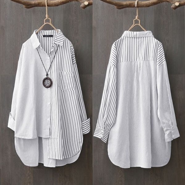 women's asymmetrical shirts zanzea fashion striped casual long sleeve blusas female button patchwork tunic oversized y200622, White
women's asymmetrical shirts zanzea fashion striped casual long sleeve blusas female button patchwork tunic oversized y200622, White