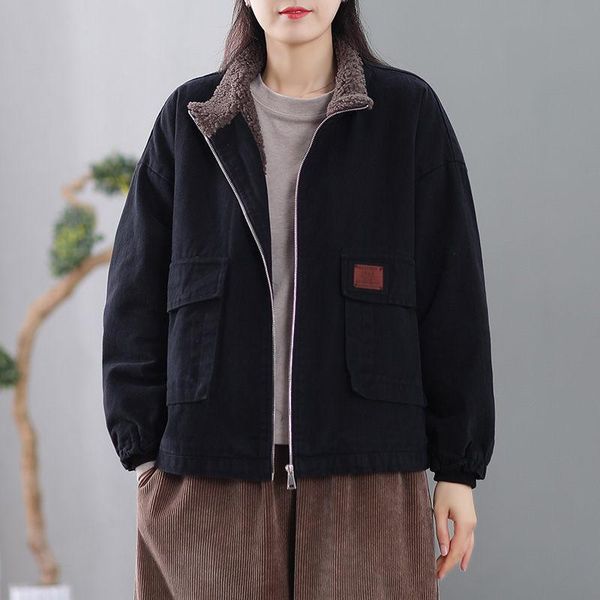 women's jackets retro lamb velvet jacket cotton padded outerwear women winter loose furry liner thick denim short coat mujer chaqueta y, Black;brown
women's jackets retro lamb velvet jacket cotton padded outerwear women winter loose furry liner thick denim short coat mujer chaqueta y, Black;brown