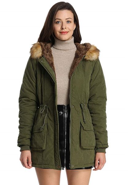 women with hood from false macio coats outwear green, Black 
women with hood from false macio coats outwear green, Black