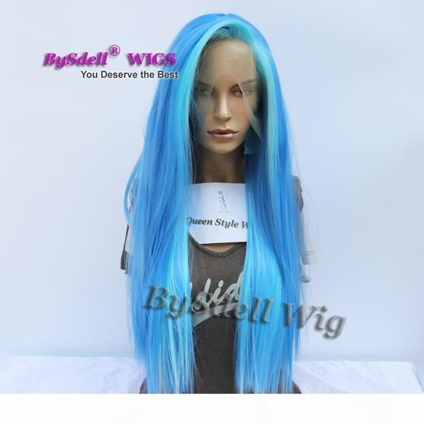 part highlight blue color wig synthetic bright blue color unicorn hair lace front wigs for mermaid cosplay, Black
part highlight blue color wig synthetic bright blue color unicorn hair lace front wigs for mermaid cosplay, Black