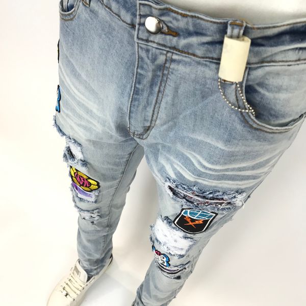 new fashion mens jean street black holes white stripes jeans hiphop skateboard pencil pants am31, Blue
new fashion mens jean street black holes white stripes jeans hiphop skateboard pencil pants am31, Blue
