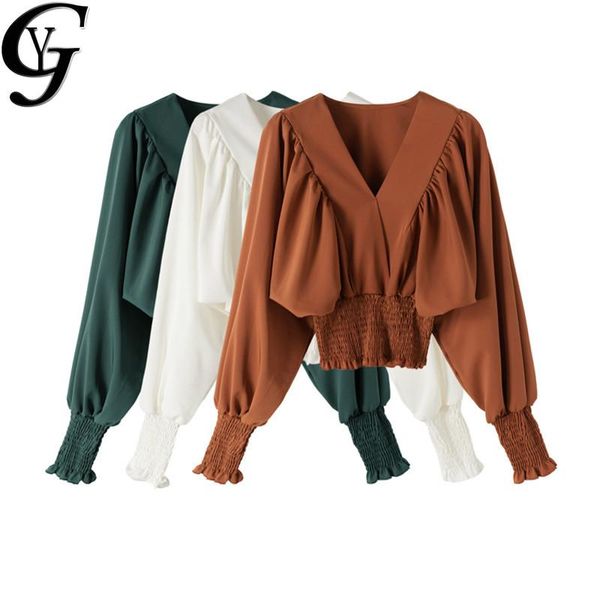 women's blouses & shirts 2021 korean long sleeve women and v-neck slim elastic waist plus size chemise oversize femme, White
women's blouses & shirts 2021 korean long sleeve women and v-neck slim elastic waist plus size chemise oversize femme, White