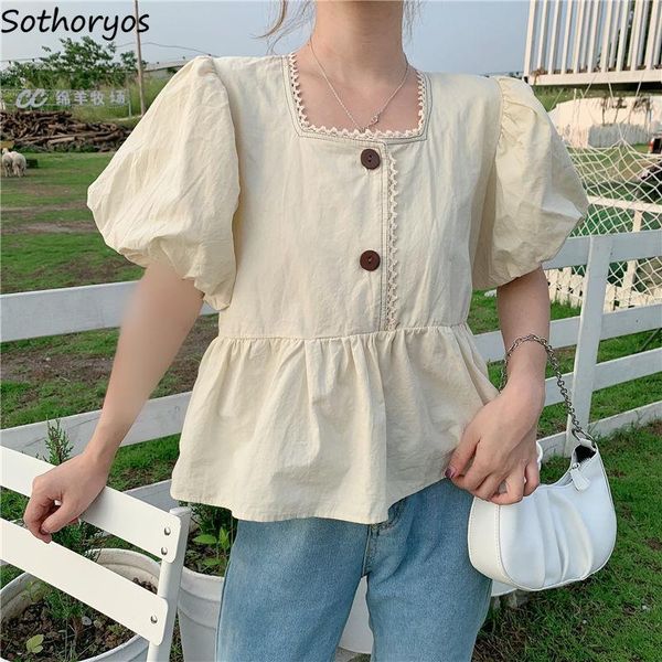 women's blouses & shirts women square collar puff sleeve button sweet girls ruffles loose solid all-match ulzzang casual, White
women's blouses & shirts women square collar puff sleeve button sweet girls ruffles loose solid all-match ulzzang casual, White
