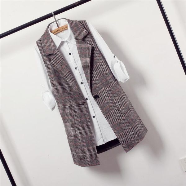 plaid suit collar spring and autumn women's vest large size long section new korean version of the fashion slim sleeveless vest, Black;white
plaid suit collar spring and autumn women's vest large size long section new korean version of the fashion slim sleeveless vest, Black;white
