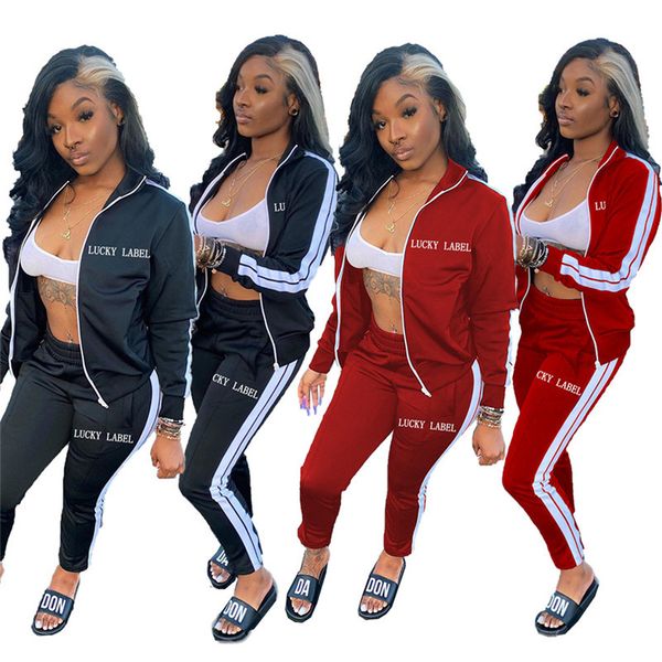 2021 new lucky label 2 piece women sportwear striped outfits zip leggings pants matching set wholesale dropshipping c4d4, Gray 
2021 new lucky label 2 piece women sportwear striped outfits zip leggings pants matching set wholesale dropshipping c4d4, Gray