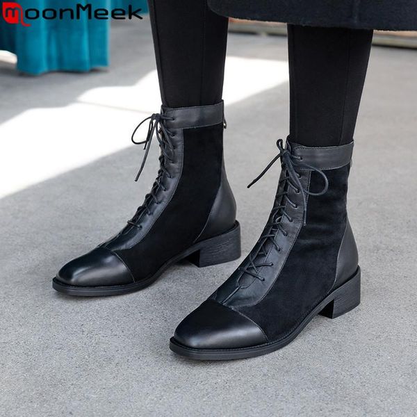 moonmeek 2020 new suede leather+cow leather boots square heel ankle boots lace up ladies autumn winter size 34-40, Black
moonmeek 2020 new suede leather+cow leather boots square heel ankle boots lace up ladies autumn winter size 34-40, Black