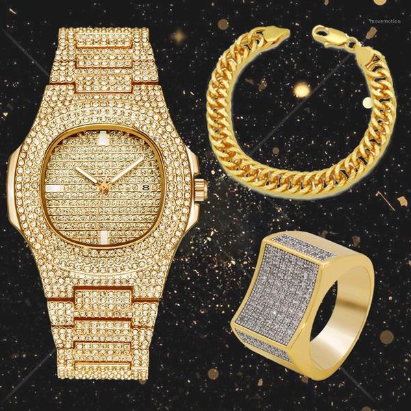 lureen 3pcs full crystal gold quartz watch hip hop cuban chian bracelet iced out ring men combo set jewelry party gift w00011, Silver
lureen 3pcs full crystal gold quartz watch hip hop cuban chian bracelet iced out ring men combo set jewelry party gift w00011, Silver