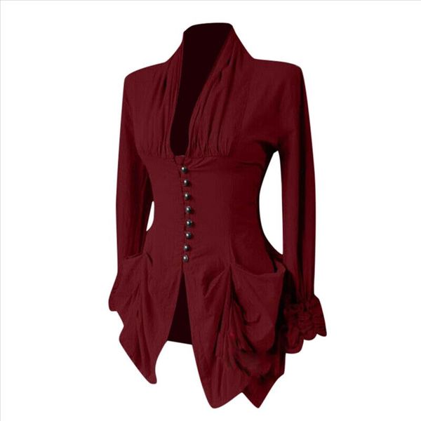 women blouses long sleeve retro lace trim button up vintage irregular tailcoat gothic blouse outwear ladies blusas mujer, White 
women blouses long sleeve retro lace trim button up vintage irregular tailcoat gothic blouse outwear ladies blusas mujer, White