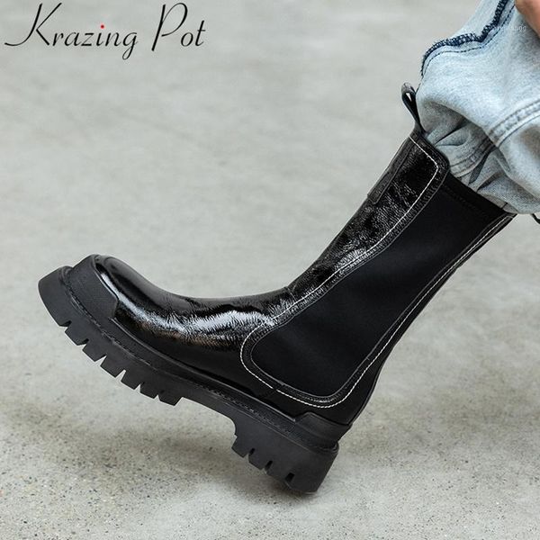 krazing pot new genuine leather platform thick bottom round toe street motorcycle boots keep warm sewing rock mid-calf boots l691, Black
krazing pot new genuine leather platform thick bottom round toe street motorcycle boots keep warm sewing rock mid-calf boots l691, Black