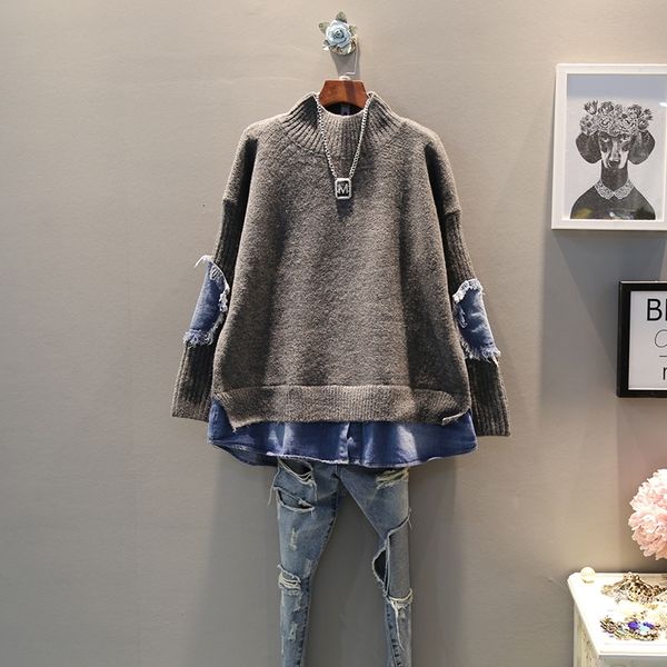 ewq spring autumn turtleneck collar long sleeve fake two piece denim knittng streetwear sweater women ah502 y200720, White;black
ewq spring autumn turtleneck collar long sleeve fake two piece denim knittng streetwear sweater women ah502 y200720, White;black