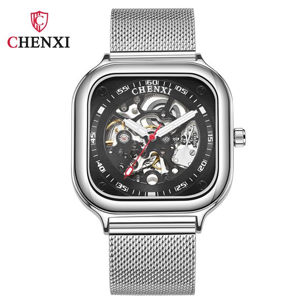 square creative fashion new automatic hollow mechanical watch men's genuine waterproof mechanical watch men (black silver steel belt, Slivery;brown
square creative fashion new automatic hollow mechanical watch men's genuine waterproof mechanical watch men (black silver steel belt, Slivery;brown