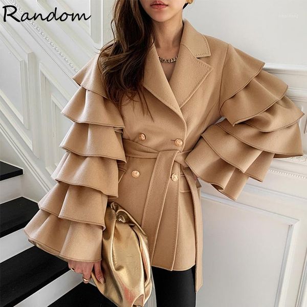 women's wool & blends runway design double breasted jacket cascading ruffled flared sleeves woolen coat women chic vintage retro notche, Black
women's wool & blends runway design double breasted jacket cascading ruffled flared sleeves woolen coat women chic vintage retro notche, Black