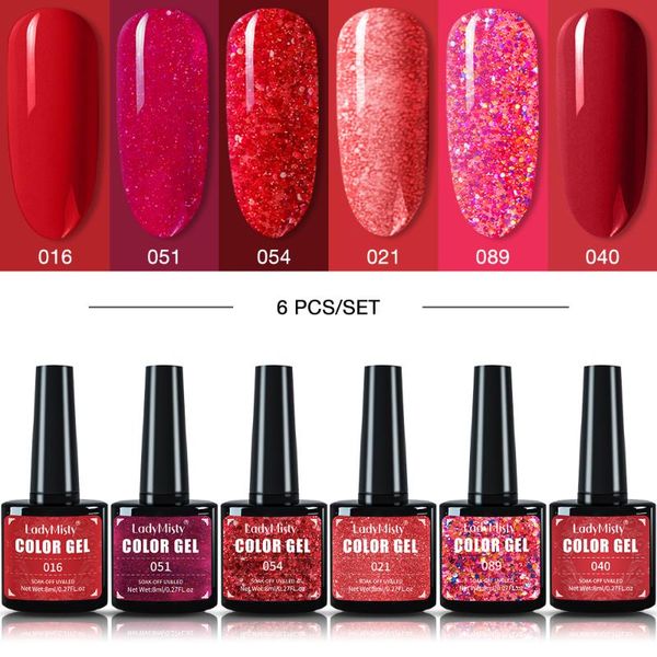 ladymisty 6/4pcs nail gel polish set red pink glitter holographics nail kit set soak off uv gel varnishes base coat
ladymisty 6/4pcs nail gel polish set red pink glitter holographics nail kit set soak off uv gel varnishes base coat