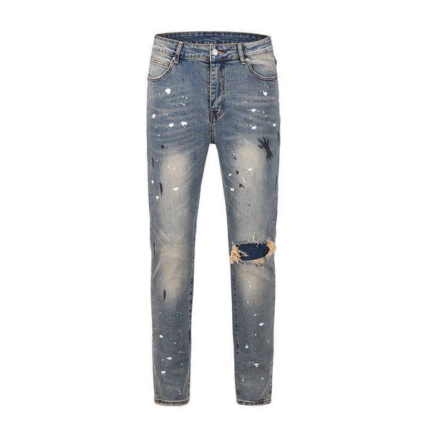 men's jeans high street washing, old splash ink, slim fit, broken holes and damaged jeans, Blue
men's jeans high street washing, old splash ink, slim fit, broken holes and damaged jeans, Blue