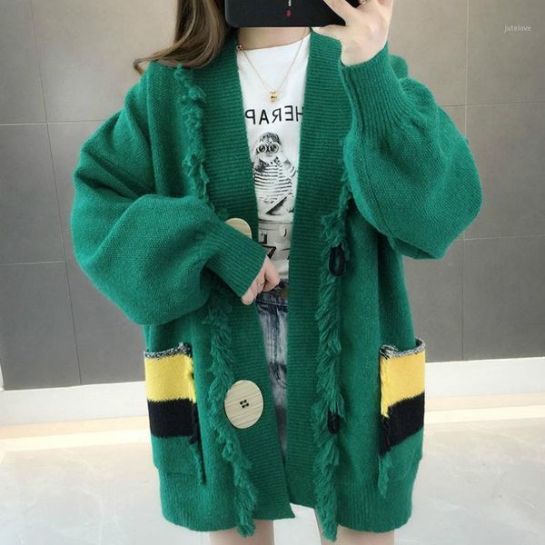 women autumn knitted cardigan sweater jacket causal korea loose coat1, White
women autumn knitted cardigan sweater jacket causal korea loose coat1, White