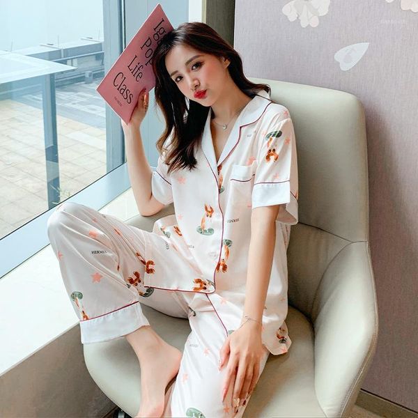 cute women print pajamas set summer short sleeve satin sleepwear 2 pcs shirt&pant casual nightwear sleepwear lady soft homewear1, Black;red
cute women print pajamas set summer short sleeve satin sleepwear 2 pcs shirt&pant casual nightwear sleepwear lady soft homewear1, Black;red