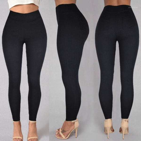 2020 new women pencil pants cotton trousers pocket trousers slim jeggings denim skinny1, Black;white