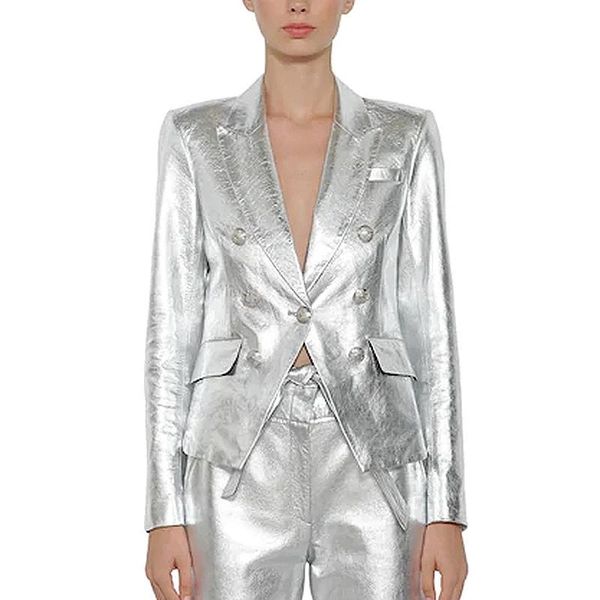 women's suits & blazers 2021 designer silver pu leather blazer women classic double breasted buckle work office ladies formal plus big, White;black
women's suits & blazers 2021 designer silver pu leather blazer women classic double breasted buckle work office ladies formal plus big, White;black