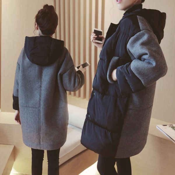 autumn and clothing winter new pregnant women's korean version medium long woolen patchwork hooded cotton padded et, White
autumn and clothing winter new pregnant women's korean version medium long woolen patchwork hooded cotton padded et, White