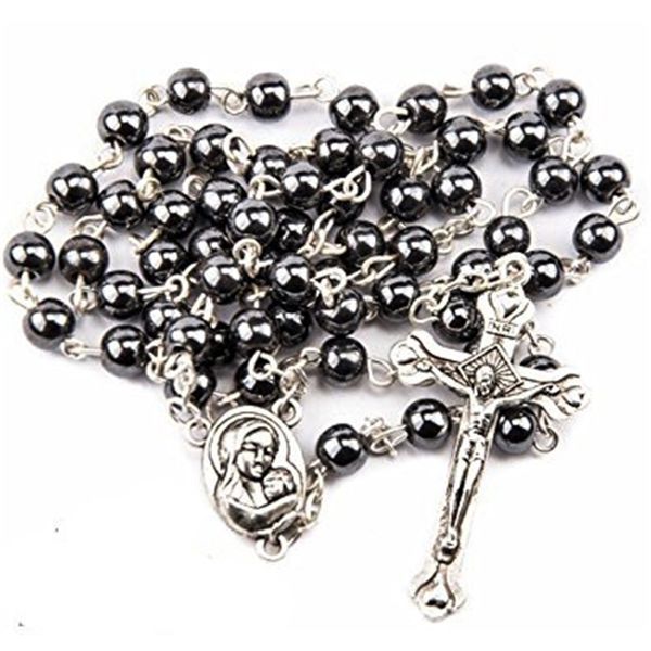 rosario collana non magnetica croce nera in pietra gallica forniture per la chiesa cattolica, Silver
rosario collana non magnetica croce nera in pietra gallica forniture per la chiesa cattolica, Silver