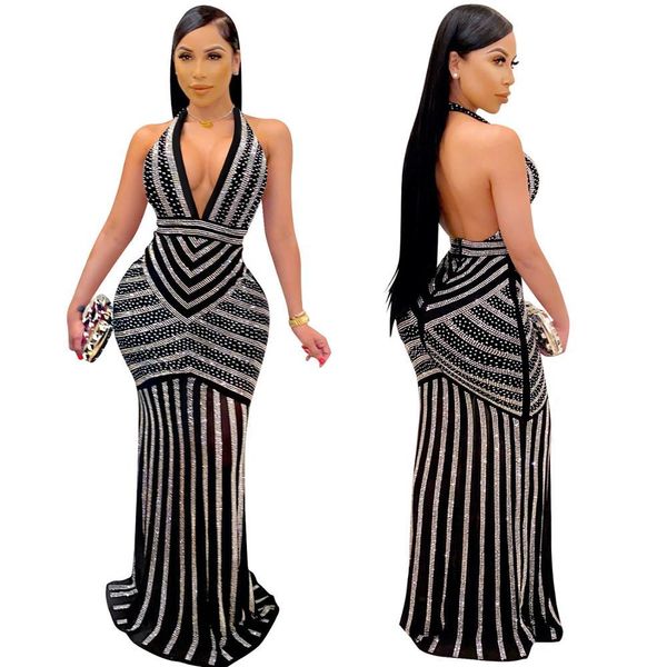 elegant women party long dress backless halter robe female bodycon vestidos rhinestone patchwork women pack hip maxi dress, White;black
elegant women party long dress backless halter robe female bodycon vestidos rhinestone patchwork women pack hip maxi dress, White;black