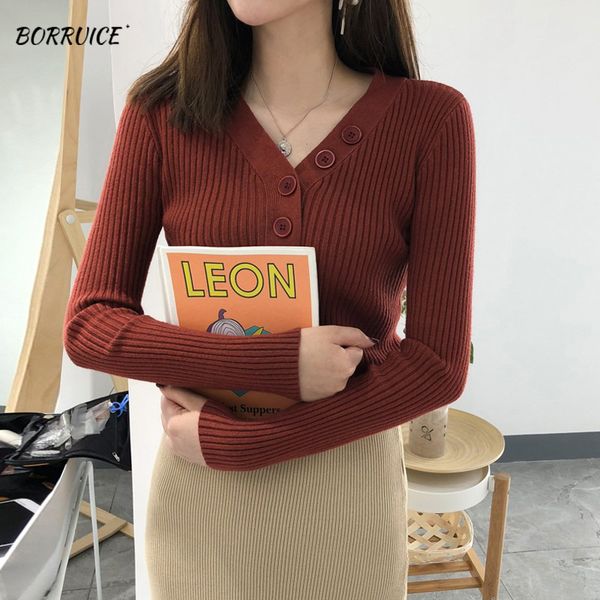 sweaters for women fall winter clothes long sleeved v neck buttons solid knitted pullover korean womens sweaters pink lj201125, White;black
sweaters for women fall winter clothes long sleeved v neck buttons solid knitted pullover korean womens sweaters pink lj201125, White;black