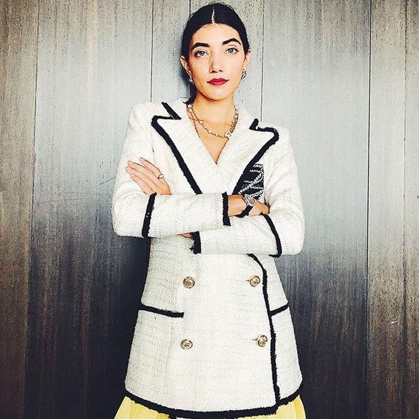 women's suits & blazers designing european women streetwear plus size long blazer shawl collar beading runway jackets, White;black
women's suits & blazers designing european women streetwear plus size long blazer shawl collar beading runway jackets, White;black
