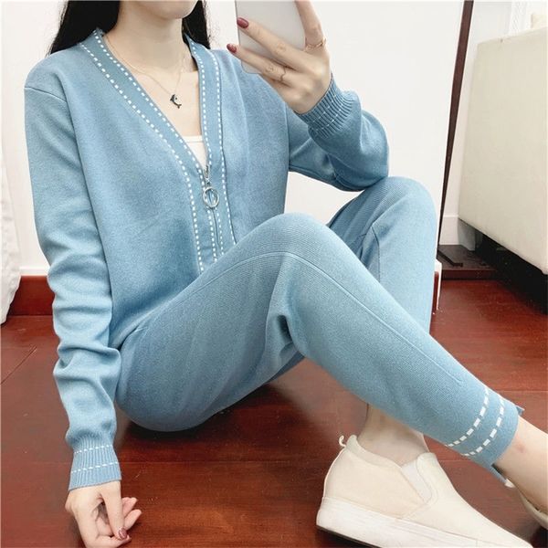 spring/autumn 2 piece outfits for women pants and fashion casual v-neck knit two set slim clothing 220315, White
spring/autumn 2 piece outfits for women pants and fashion casual v-neck knit two set slim clothing 220315, White