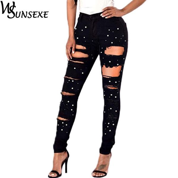 women's jeans pearl beading ripped women high waist irregular destroyed female zipper black elastic pencil pants denim skinny jean, Blue
women's jeans pearl beading ripped women high waist irregular destroyed female zipper black elastic pencil pants denim skinny jean, Blue