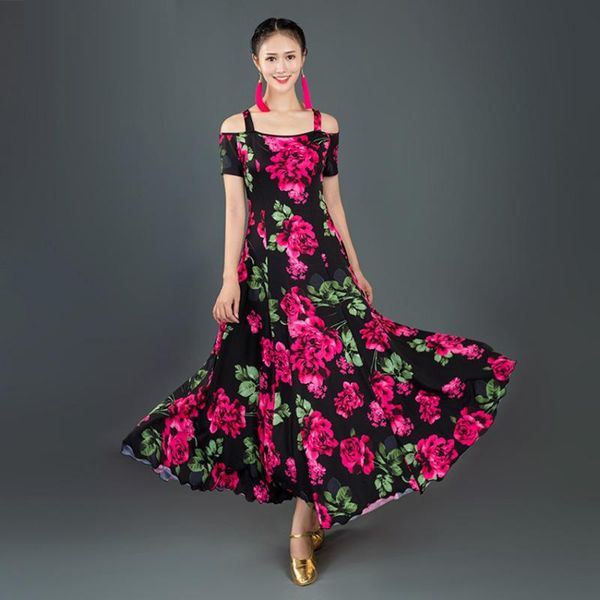 stage wear print short-sleeved ballroom dance dress waltz for dancing tango costumes spanish flamenco, Black;red
stage wear print short-sleeved ballroom dance dress waltz for dancing tango costumes spanish flamenco, Black;red