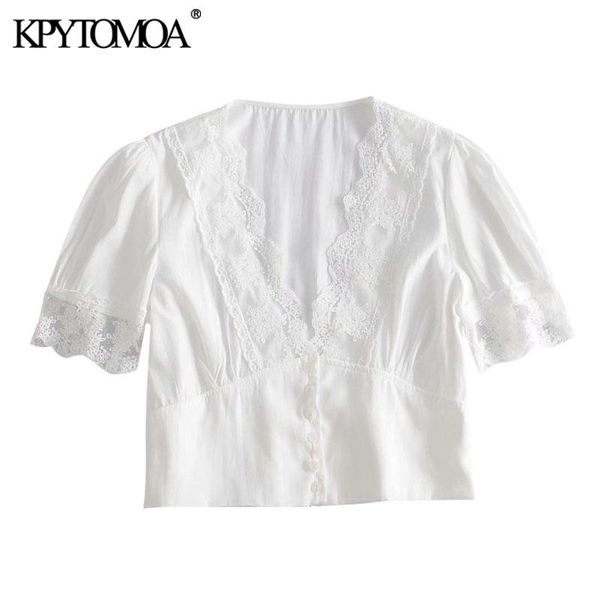 women's blouses & shirts kpytomoa women 2021 fashion with lace trim cropped vintage v neck short sleeve female blusas chic, White
women's blouses & shirts kpytomoa women 2021 fashion with lace trim cropped vintage v neck short sleeve female blusas chic, White