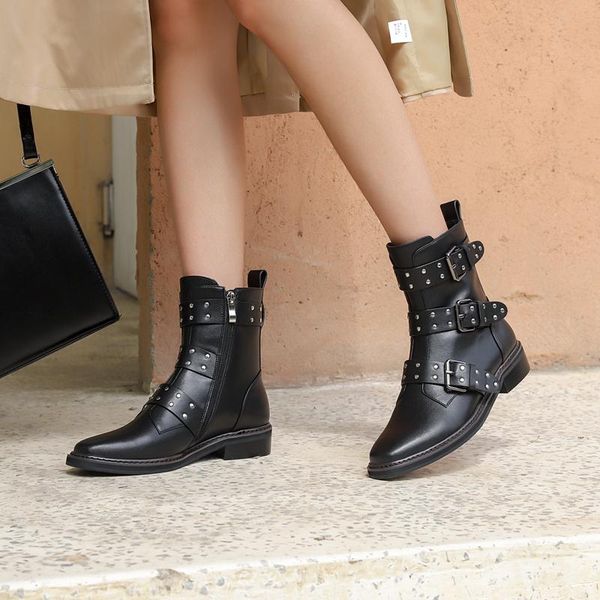 women's botas women ankle boots rivet female buckle platforms shoes genuine leather/cow suede boots woman low heels shoes, Black
women's botas women ankle boots rivet female buckle platforms shoes genuine leather/cow suede boots woman low heels shoes, Black