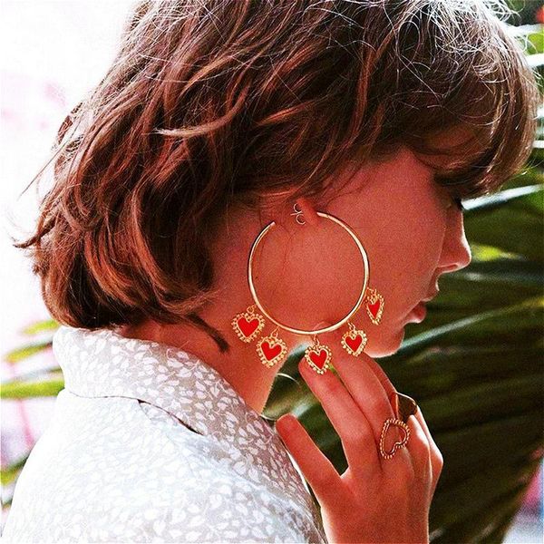 classic red heart circle earrings for woman exaggeration round hoop earring charm piercing ear stud party fashion jewelry gift, Golden;silver
classic red heart circle earrings for woman exaggeration round hoop earring charm piercing ear stud party fashion jewelry gift, Golden;silver