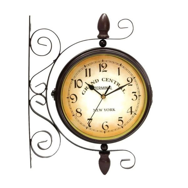 1pc retro vintage inspired double sided quartz wall clock wrought iron train grand station style silence
1pc retro vintage inspired double sided quartz wall clock wrought iron train grand station style silence