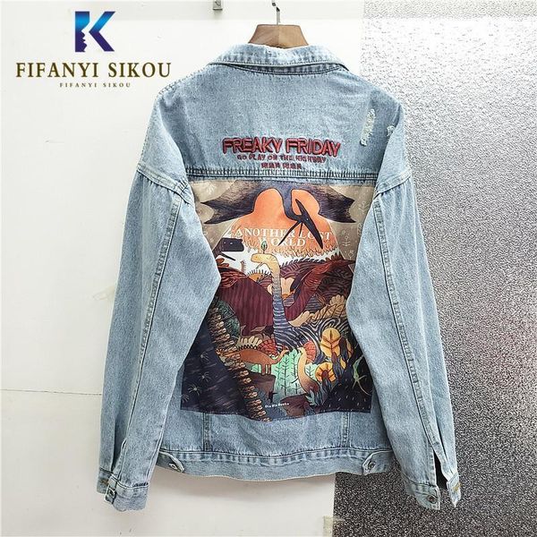 women's jackets harajuku denim jacket women vintage embroidery print jeans fashion loose long sleeve washed coat female 2021 spring1, Black;brown
women's jackets harajuku denim jacket women vintage embroidery print jeans fashion loose long sleeve washed coat female 2021 spring1, Black;brown