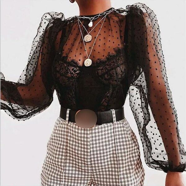 women polka dot blouse see through sheer mesh long puff sleeve clubwear turtleneck party streetwear shirts vestidos, White
women polka dot blouse see through sheer mesh long puff sleeve clubwear turtleneck party streetwear shirts vestidos, White